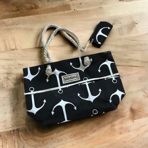 Bahama black and white sailor print beach bag, L